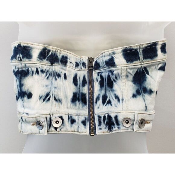 Kendall + Kylie Tube Bandeau Top Womens Medium White Blue Tie-Dye Denim Jean NEW - Picture 7 of 14